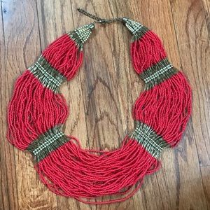 Red boho necklace beaded